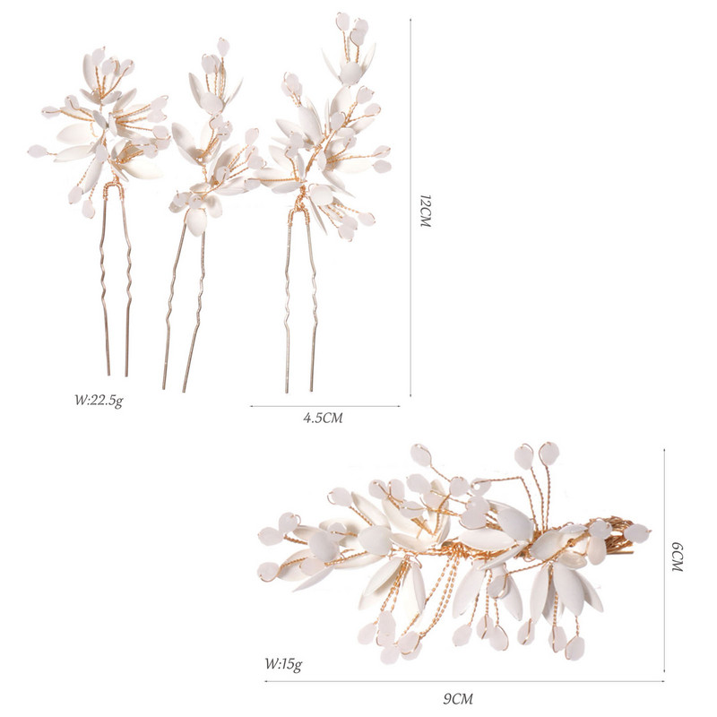 Levelek Hajtűk Menyasszonyi Esküvői Haj Kiegészítők Női Tündér Fehér Virág Kristály Hajkapcsok Oldaltűk U-alakú Novia Ékszer