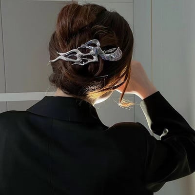 Fém Folyékony Szabálytalan Láng Hajkarmok Túlzott Kpop Cápa Hajcsat Hajkiegészítők Női Koreai Hajtűk 2022 ÚJ