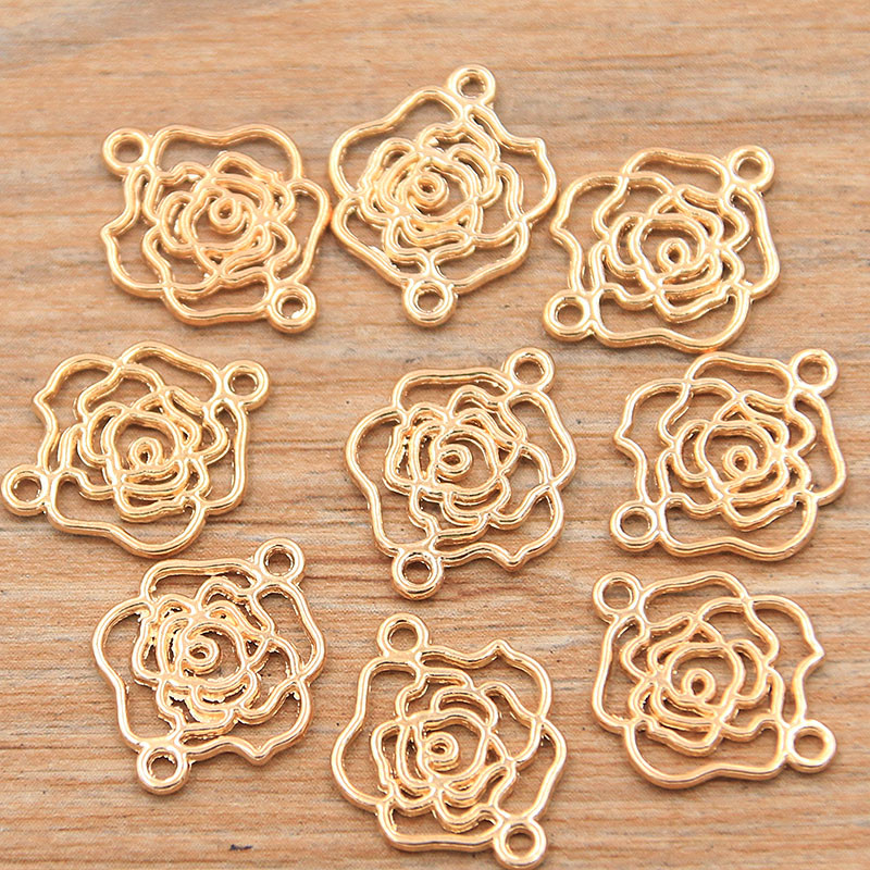 40PCS 2 boje 13*16mm KC zlatni papir ruže privjesci biljni konektor metalna legura DIY ogrlica narukvica ručni rad Označavanje nalaza
