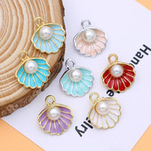 10 bucăți de culoare auriu smalț roz coajă perle pandantiv farmecul pentru realizarea de bijuterii cercei brățară colier accesorii bricolaj