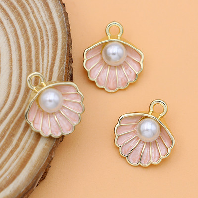 10 bucăți de culoare auriu smalț roz coajă perle pandantiv farmecul pentru realizarea de bijuterii cercei brățară colier accesorii bricolaj