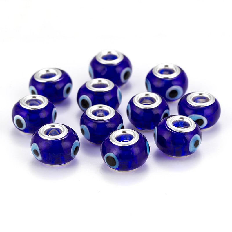 Lucky Eye Blue Evil Eye üveggyöngyök nagy lyukú távtartó gyöngyök nyaklánchoz karkötő ékszerkészítési kiegészítők EY6138
