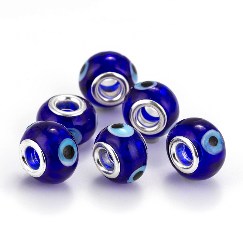 Lucky Eye Blue Evil Eye üveggyöngyök nagy lyukú távtartó gyöngyök nyaklánchoz karkötő ékszerkészítési kiegészítők EY6138