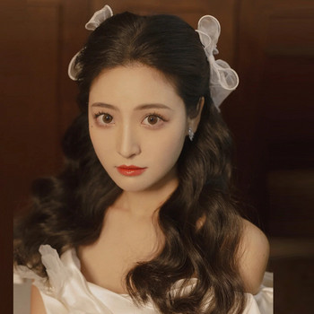 Бели прежди с панделка Фиби за коса в корейски стил Огромна коса с панделка Шнола с конска опашка Декорация за коса за момичета BN