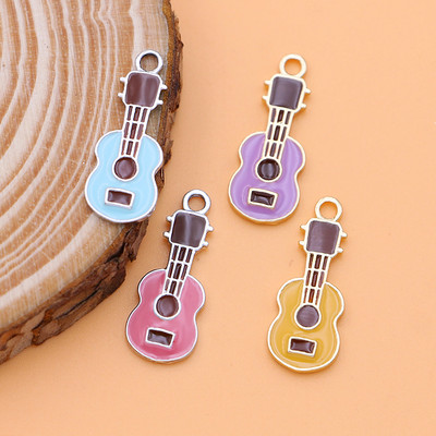 10 vnt. Emalio aukso spalvos gitaros muzikos žavesio pakabukas papuošalams „pasidaryk pats“ gamina apyrankes, moteriškus karolius, auskarus, priedus.