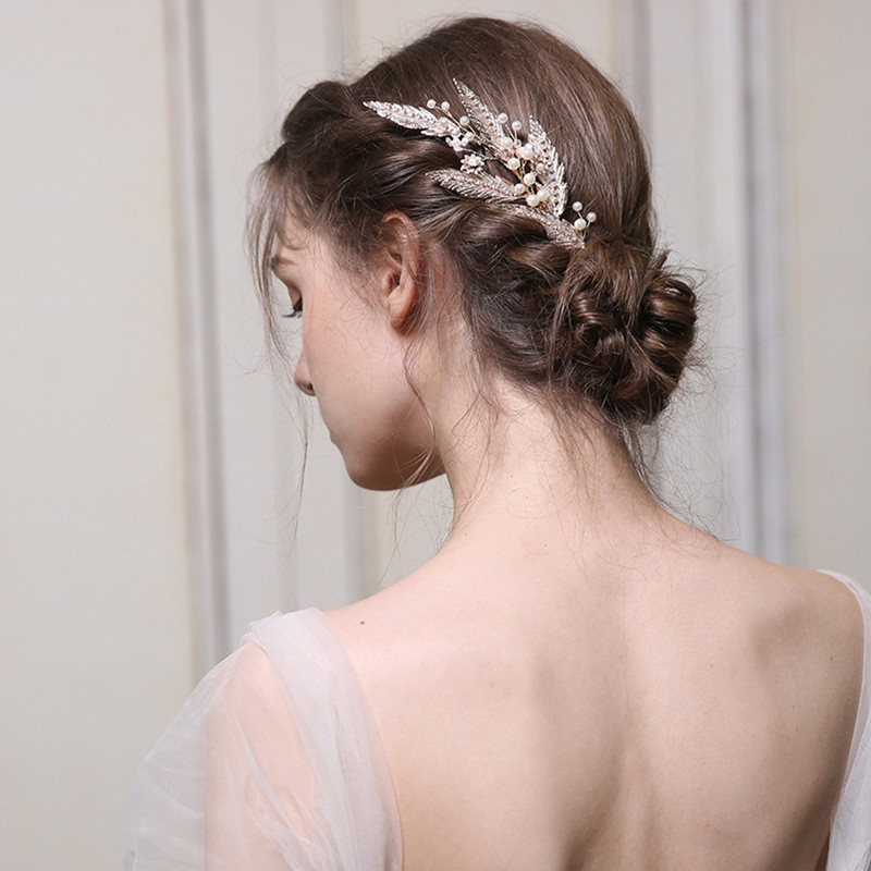 Pearl Bride Hair Comb Vjenčane tijare za žene Lišće Ukosnice Ukras za glavu Šarm Djevojke Dnevna kopča za kosu Ukras za glavu Noiva Nakit za kosu