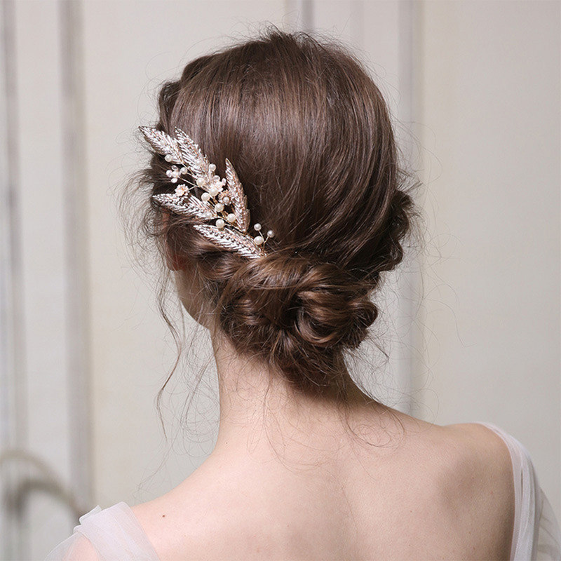 Pearl Bride Hair Comb Vjenčane tijare za žene Lišće Ukosnice Ukras za glavu Šarm Djevojke Dnevna kopča za kosu Ukras za glavu Noiva Nakit za kosu