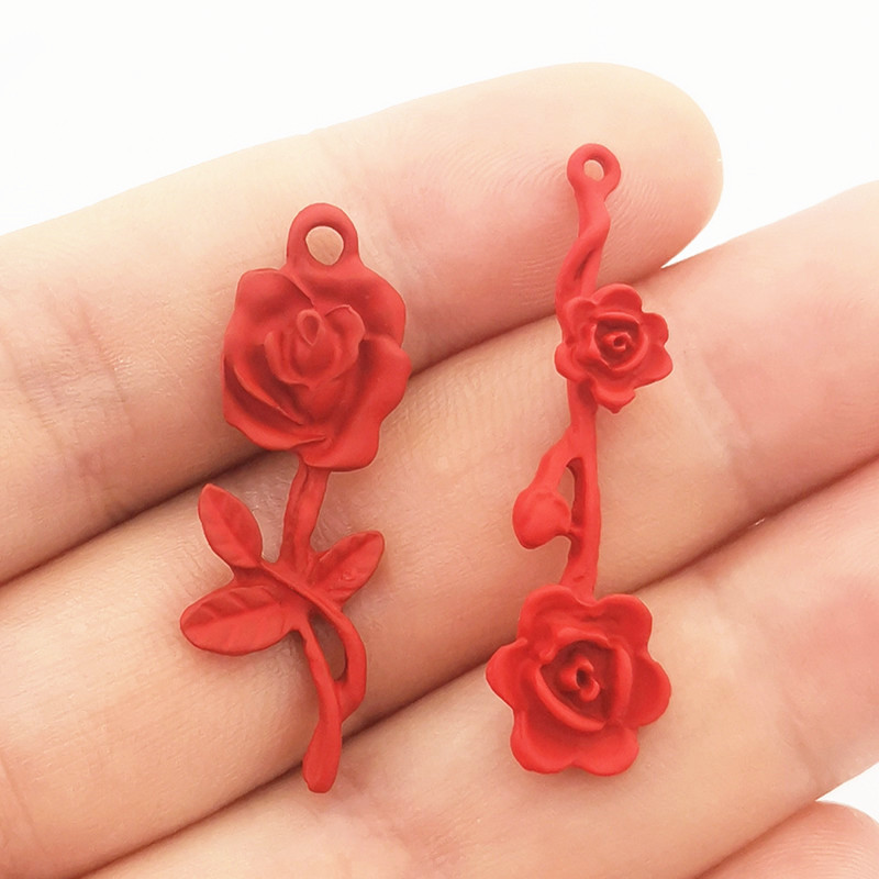 8 τμχ Νέο κράμα ψευδαργύρου Χρώμα σπρέι μετάλλου Χρώμα τριαντάφυλλο Γούρια Κρεμαστό κολιέ Σκουλαρίκια DIY Αξεσουάρ κατασκευής κοσμημάτων