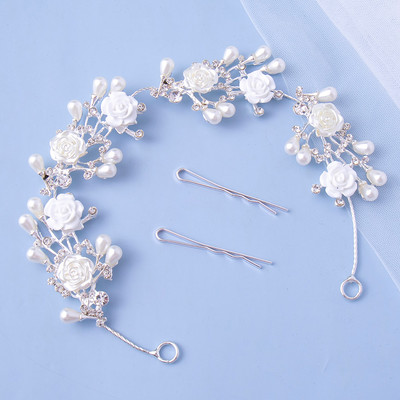 Traka za kosu srebrne boje Tijare za mladenke Ženska traka za glavu s bijelim cvijetom Modni dodaci za kosu za vjenčanje djevojaka Nakit
