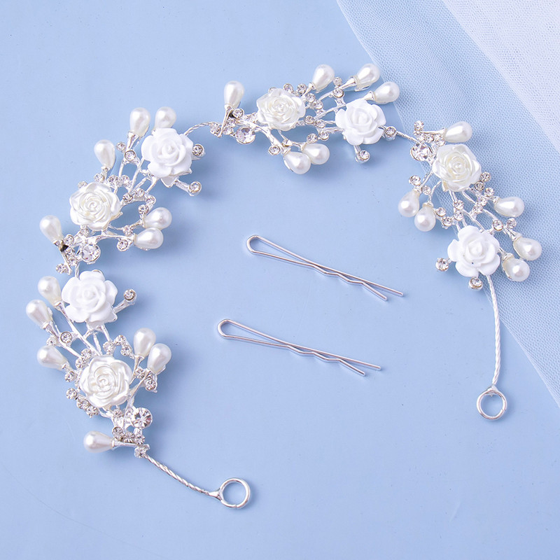 Traka za kosu srebrne boje Tijare za mladenke Ženska traka za glavu s bijelim cvijetom Modni dodaci za kosu za vjenčanje djevojaka Nakit