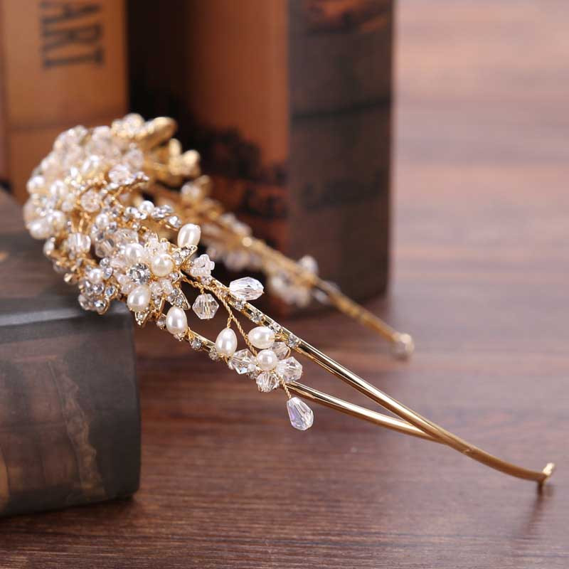 Vjenčani dodaci za kosu za mladenku Nakit za kosu Biserna ukrasa za glavu Dio za glavu od lišća Pearl Rhinestones Vjenčana traka za glavu BN