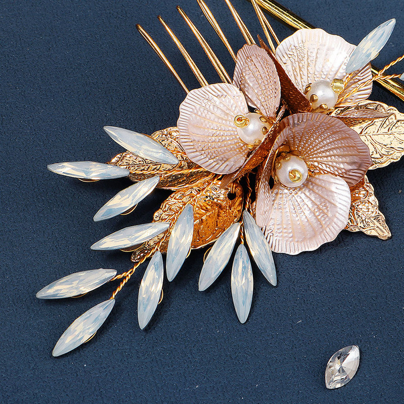 2 buc piepteni de păr agrafe cu flori pentru femei Fashion Crystal Glden caciulă perla mireasă accesorii pentru păr de nuntă bijuterii