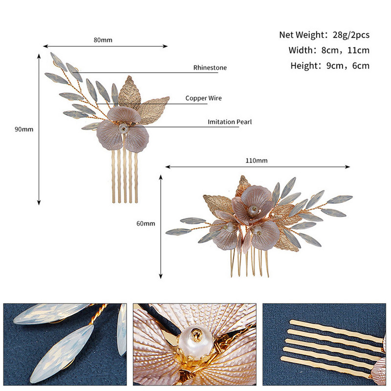 2 buc piepteni de păr agrafe cu flori pentru femei Fashion Crystal Glden caciulă perla mireasă accesorii pentru păr de nuntă bijuterii