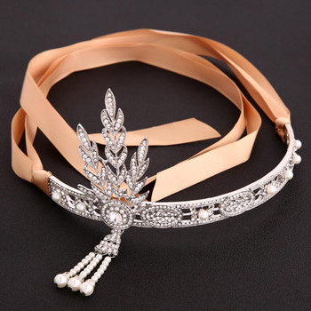 Ретро бижута за коса от 20-те години на миналия век Булчински перлени кристали за глава Flapper Great Gatsby Tiara и корона лента за глава за жени Сватба
