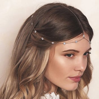 Stonefans Simple Zircon Flower Headband Chain Headpiece Νυφικό Νυφικό Μαλλιά Κοσμήματα Bohemia Hair Chain Γυναικεία αξεσουάρ μαλλιών