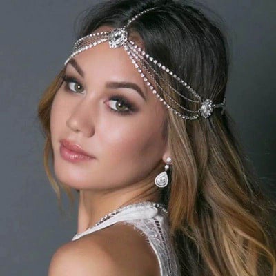 Bohemiškas retro moteriškas Crystal Bridal Headband grandinėle Bridal Wedding Crystal kakta Indijos galvos juostos plaukų aksesuarai