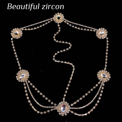 Bohém retro női Crystal menyasszonyi fejpánt lánc Bridal Wedding Crystal homlok indiai fejpántos haj kiegészítők