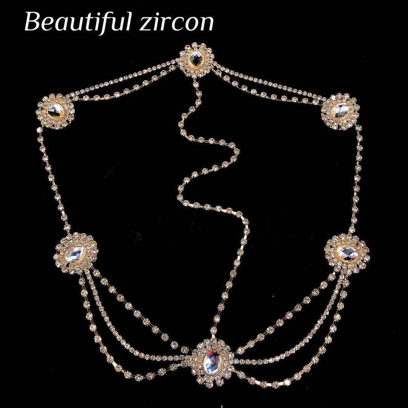 Bohém retro női Crystal menyasszonyi fejpánt lánc Bridal Wedding Crystal homlok indiai fejpántos haj kiegészítők