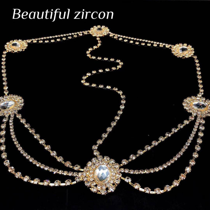 Bohém retro női Crystal menyasszonyi fejpánt lánc Bridal Wedding Crystal homlok indiai fejpántos haj kiegészítők