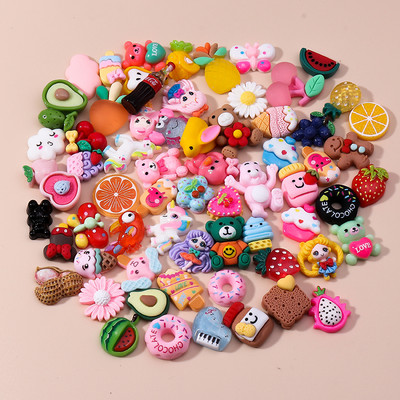 20 de bucăți amestec aleatoriu, fructe, animale, gogoși, brelocuri din rășină, Cabochon, descoperiri de bricolaj, nail arts, husă pentru telefon, pandantive pentru fabricarea de bijuterii