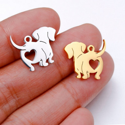 5db Charms I Love Dog üreges szív medálok barkácsolás tükör lengyel rozsdamentes acél ékszer kézműves
