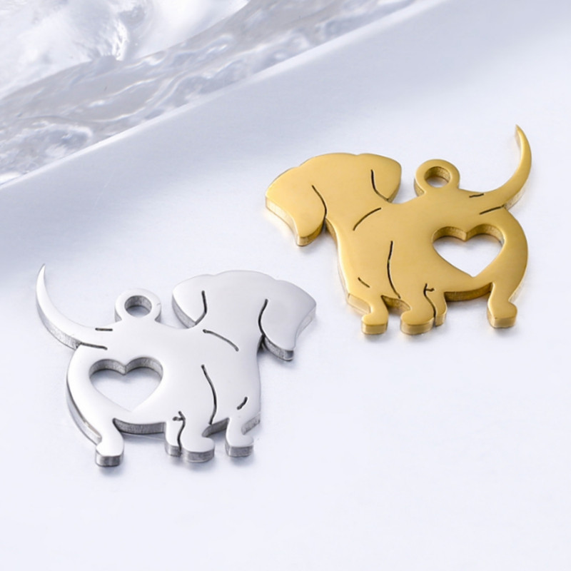 5db Charms I Love Dog üreges szív medálok barkácsolás tükör lengyel rozsdamentes acél ékszer kézműves