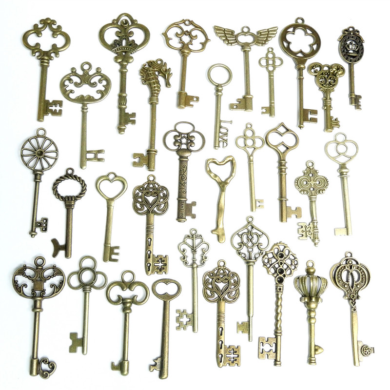 Új Vintage 10 db cinkötvözet vegyes kulcs Charms Fit barkács nyaklánc fülbevaló karkötő ékszer készítés esküvői dekoráció