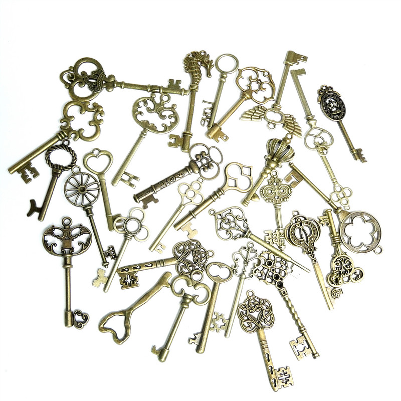 Új Vintage 10 db cinkötvözet vegyes kulcs Charms Fit barkács nyaklánc fülbevaló karkötő ékszer készítés esküvői dekoráció