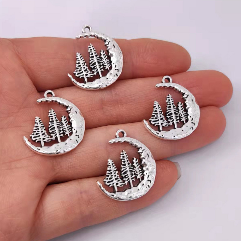 5db új Pine Tree Crescent Moon medál bűbáj barkácsoló női férfinak Kiegészítők