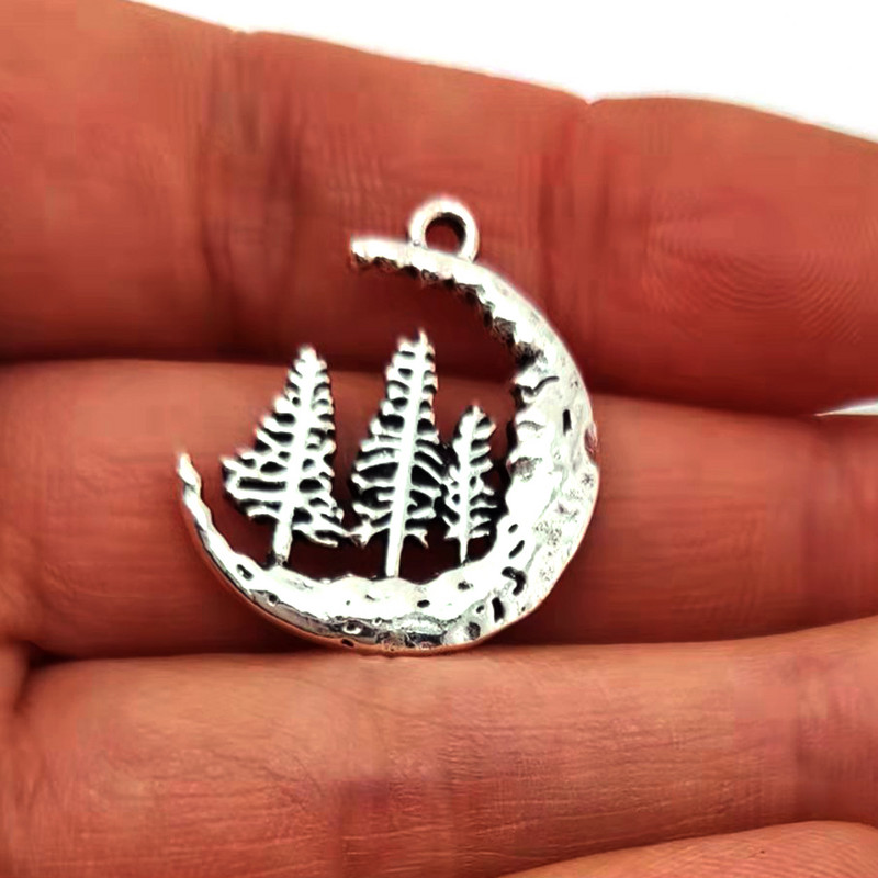 5db új Pine Tree Crescent Moon medál bűbáj barkácsoló női férfinak Kiegészítők