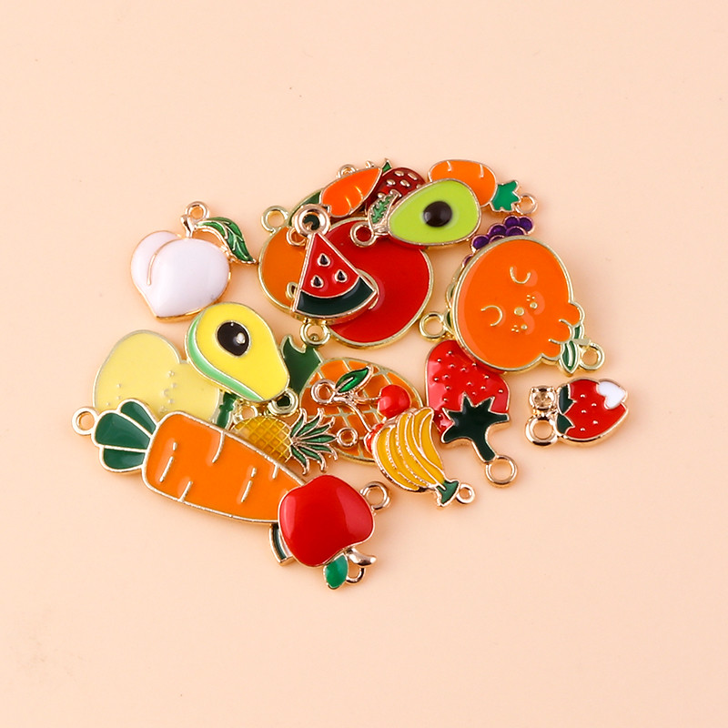 10db Mix Enamel Fruits Charms Cseresznye ananász eper medálok nyaklánchoz fülbevaló karkötő barkács ékszerkészítési kiegészítők
