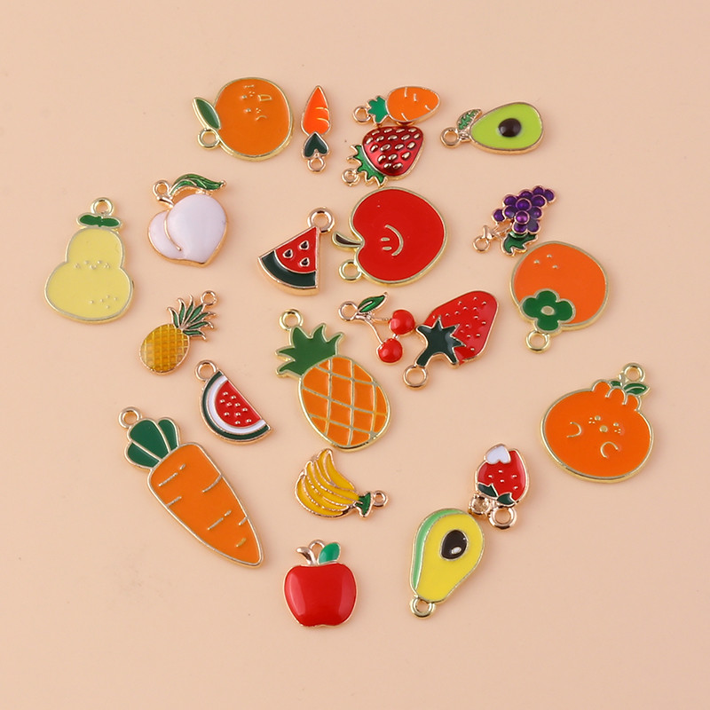 10db Mix Enamel Fruits Charms Cseresznye ananász eper medálok nyaklánchoz fülbevaló karkötő barkács ékszerkészítési kiegészítők