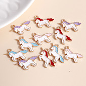 10db 20*17mm Zománc Lucky Unicorn Bűbájok Nyakláncokhoz Medálok Fülbevalók Barkácsolás Színes Állati Bűbáj Ékszer Kiegészítők készítése