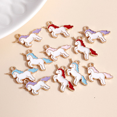 10db 20*17mm Zománc Lucky Unicorn Bűbájok Nyakláncokhoz Medálok Fülbevalók Barkácsolás Színes Állati Bűbáj Ékszer Kiegészítők készítése