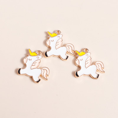 10db 20*17mm Zománc Lucky Unicorn Bűbájok Nyakláncokhoz Medálok Fülbevalók Barkácsolás Színes Állati Bűbáj Ékszer Kiegészítők készítése