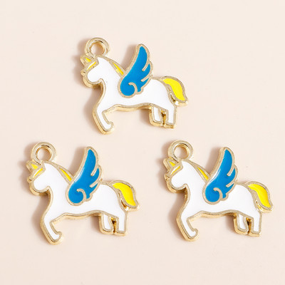10db 20*17mm Zománc Lucky Unicorn Bűbájok Nyakláncokhoz Medálok Fülbevalók Barkácsolás Színes Állati Bűbáj Ékszer Kiegészítők készítése