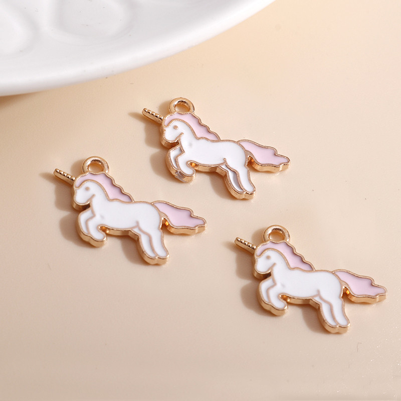 10db 20*17mm Zománc Lucky Unicorn Bűbájok Nyakláncokhoz Medálok Fülbevalók Barkácsolás Színes Állati Bűbáj Ékszer Kiegészítők készítése