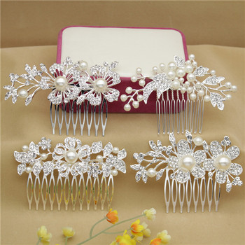 Αξεσουάρ για νυφικά μαλλιά σε κορεατικό στυλ Ασημένιο στρας Tiara Pearl Hair Comb Handwork Combs Γυναικεία Μαλλιά Κοσμήματα Γάμος