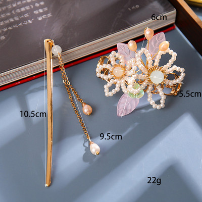 Sada vlasových palíc s perlovými strapcami a kvetinovou sponou do vlasov, čínsky štýl Hanfu, oblečenie, paličky na jedenie, vlasové doplnky BN