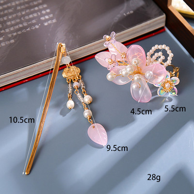 Sada vlasových palíc s perlovými strapcami a kvetinovou sponou do vlasov, čínsky štýl Hanfu, oblečenie, paličky na jedenie, vlasové doplnky BN