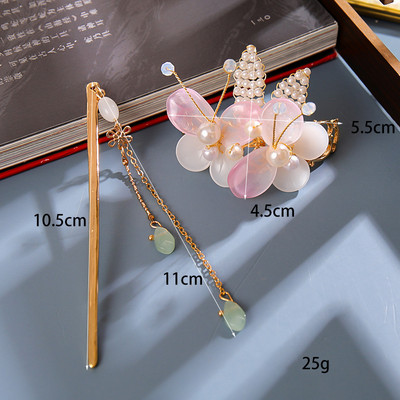 Sada vlasových palíc s perlovými strapcami a kvetinovou sponou do vlasov, čínsky štýl Hanfu, oblečenie, paličky na jedenie, vlasové doplnky BN