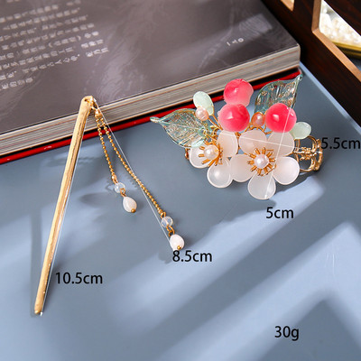 Sada vlasových palíc s perlovými strapcami a kvetinovou sponou do vlasov, čínsky štýl Hanfu, oblečenie, paličky na jedenie, vlasové doplnky BN