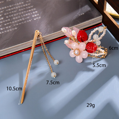 Sada vlasových palíc s perlovými strapcami a kvetinovou sponou do vlasov, čínsky štýl Hanfu, oblečenie, paličky na jedenie, vlasové doplnky BN