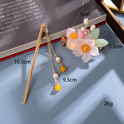 Sada vlasových palíc s perlovými strapcami a kvetinovou sponou do vlasov, čínsky štýl Hanfu, oblečenie, paličky na jedenie, vlasové doplnky BN