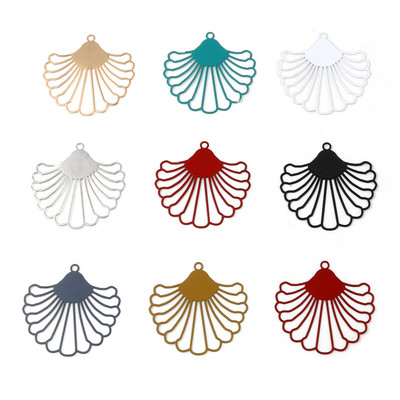 10 db matel üreges legyező alakú filigrán bélyegzők színes festett medálok barkács ékszerkészítéshez 3,9 cm x 3,7 cm
