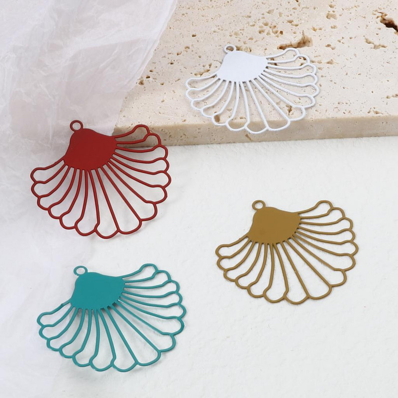 10 db matel üreges legyező alakú filigrán bélyegzők színes festett medálok barkács ékszerkészítéshez 3,9 cm x 3,7 cm