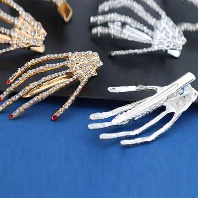 Punkové kovové krištáľové lebky ručné vlasové sponky pre ženy a dievčatá módne vlasové šperky nový dizajn hiphop rock kostra vlasové sponky čelenka