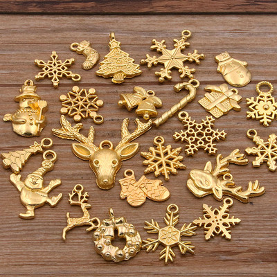 Náhodné 20 ks 10-40 štýl zliatinových kovových vianočných kvapiek olejových príveskov zlatej farby pre DIY náramok náhrdelník výroba šperkov