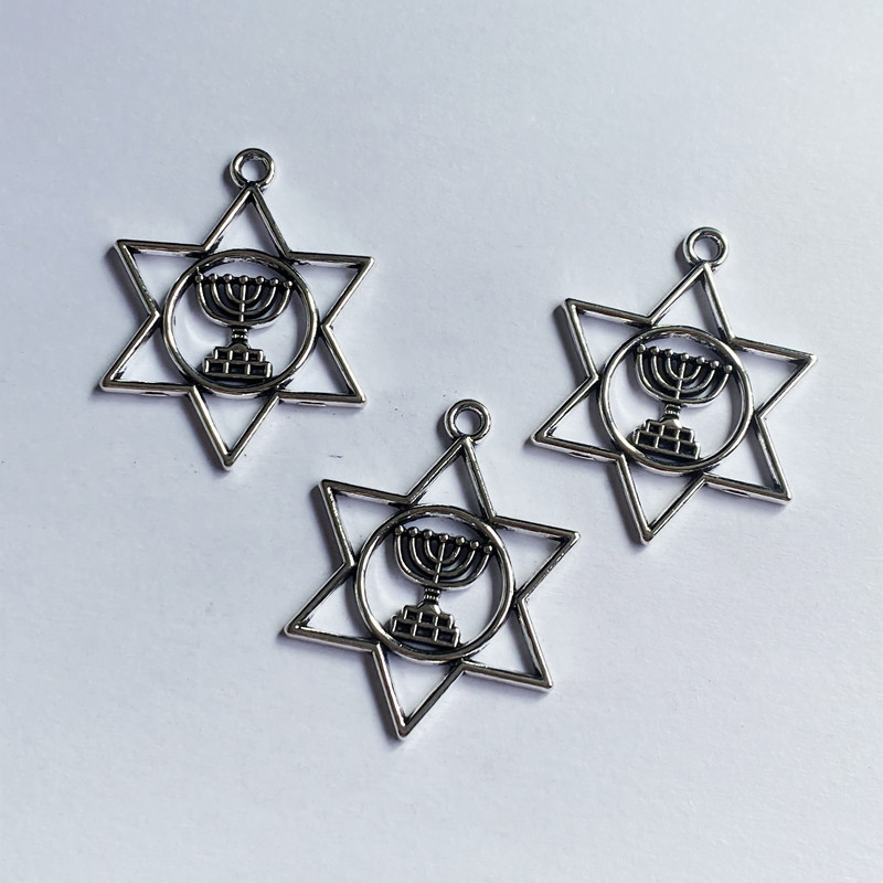 18db My Shape Jewish Faith Menorah Lámpa a Dávid csillagon Charms medálok , barkács kézzel készített nyaklánc kiegészítők ékszer készítés