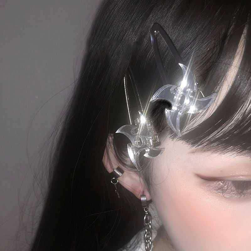 Japanese Tide Brand Punk Ninja Shuriken Boomerang Personality Girl Hip-Hop Windmill Hairb Nightclub Net Red Headwear 2022 New